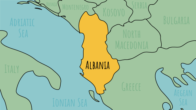 Map of Albania and neighboring countries